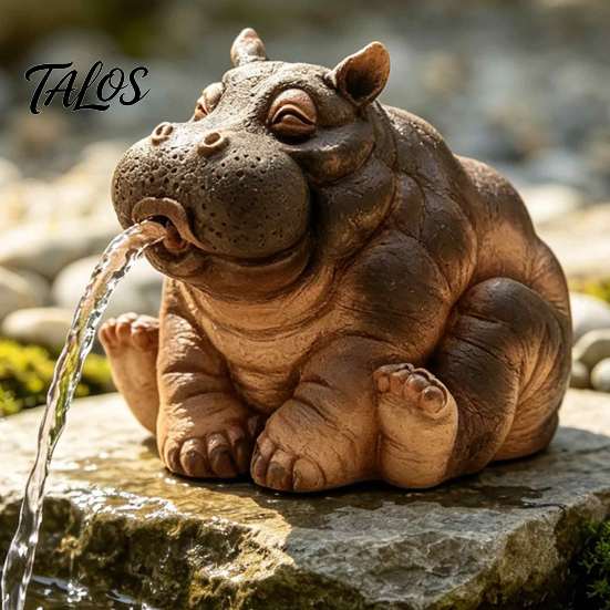 Outdoor Animal Decor Water Spitting Hippopotamus Figurine, Realistic Hippo Resin Statue, Pond Fountain Sculpture for Garden Pool Decoration Decorative