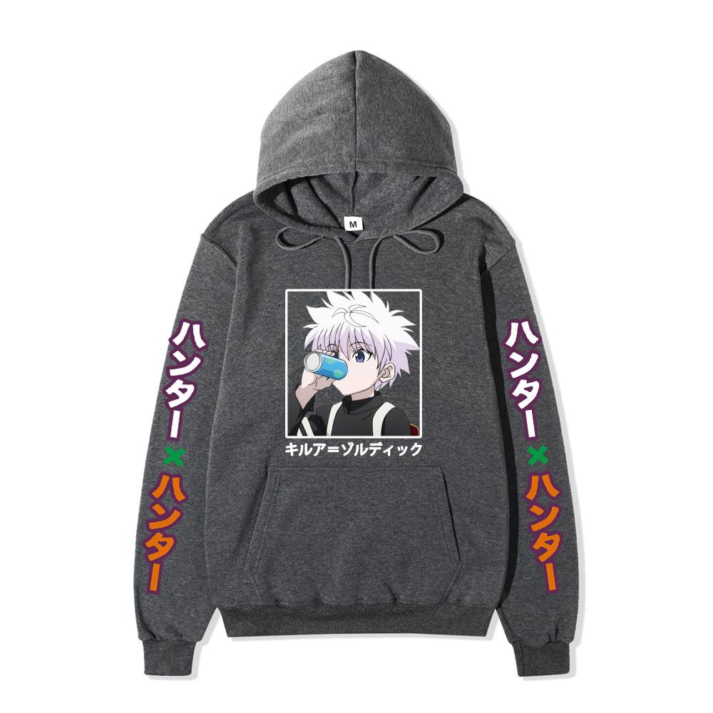 Hunter X Hunter Killua Anime Hoodie Vertical Japanese Letter Print Casual Long Sleeve Pullover Sweatshirt
