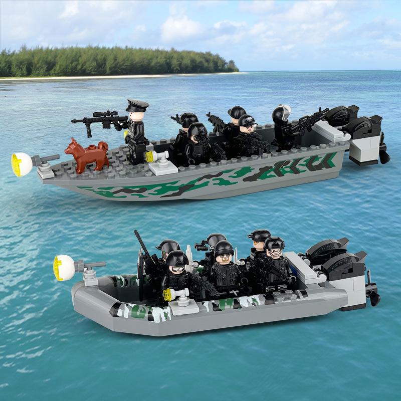 12 Schwarze Minifiguren Swat Puppe M8002 Kleines Bausteinspielzeug Zubehör Waffe Hund Schild Montage