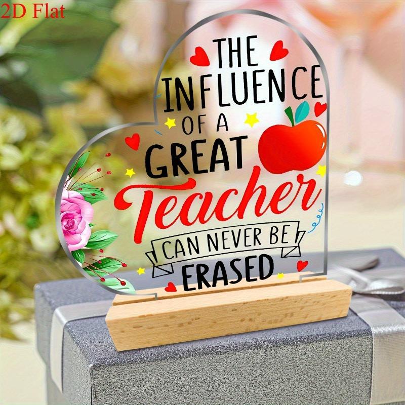2D Flat, Heart-Shaped Acrylic Teacher Appreciation Plaque, Colorful Apple & Floral Design, Suitable for Wall Decoration, Porch, Room, Villa, Accents H