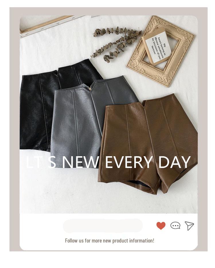 Women's High-Waist Black PU Leather Wide-Leg Shorts - Autumn/Winter 2023