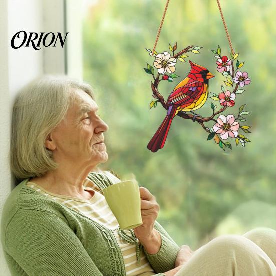 Wall Hanging Bird Ornament 1/2Pcs Acrylic Red Decoration, Standing on Flower Lover Branch Ornament, Indoor Outdoor Window Decor