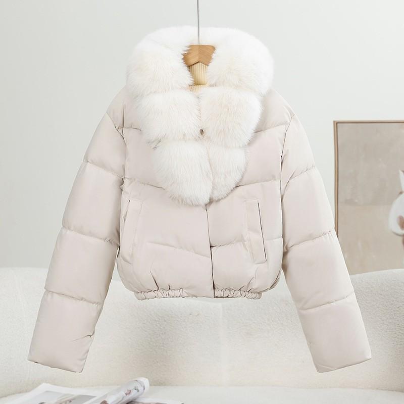 Womens Short Puffer Coat With Faux Fur Collar Winter Thick Warm Slim Fit Cotton Jacket 2026