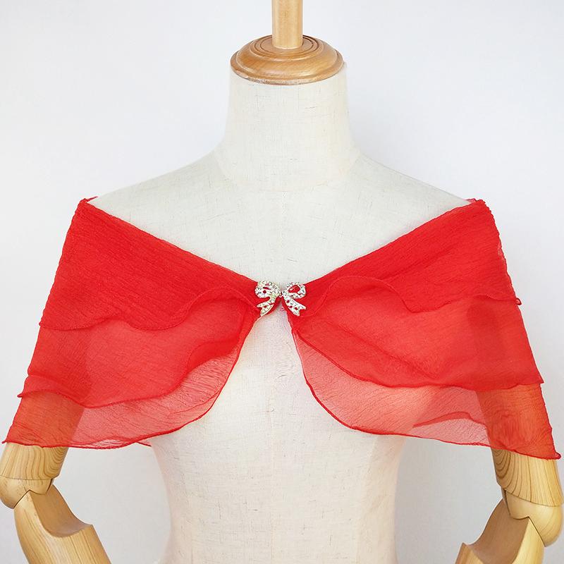 1Pc Solid Color Forest System Shawl Fashion Wedding Gown Versatile Bow Button Thin Style One Shoulder