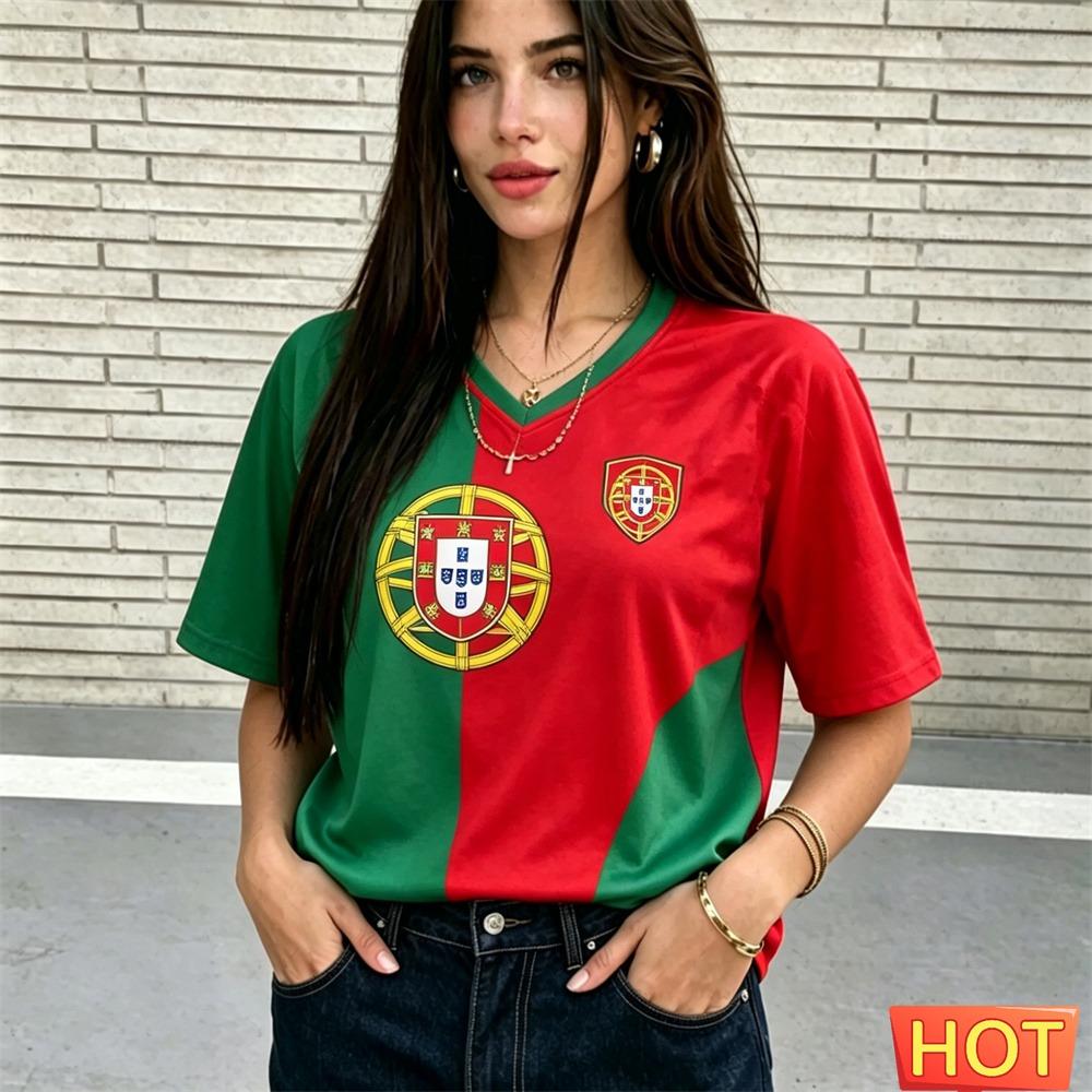 T-shirt da donna estiva con scollo a V Maglietta da calcio brasiliana Maglia da donna con gradiente giallo verde Asciugatura rapida nuova T-shirt brasiliana