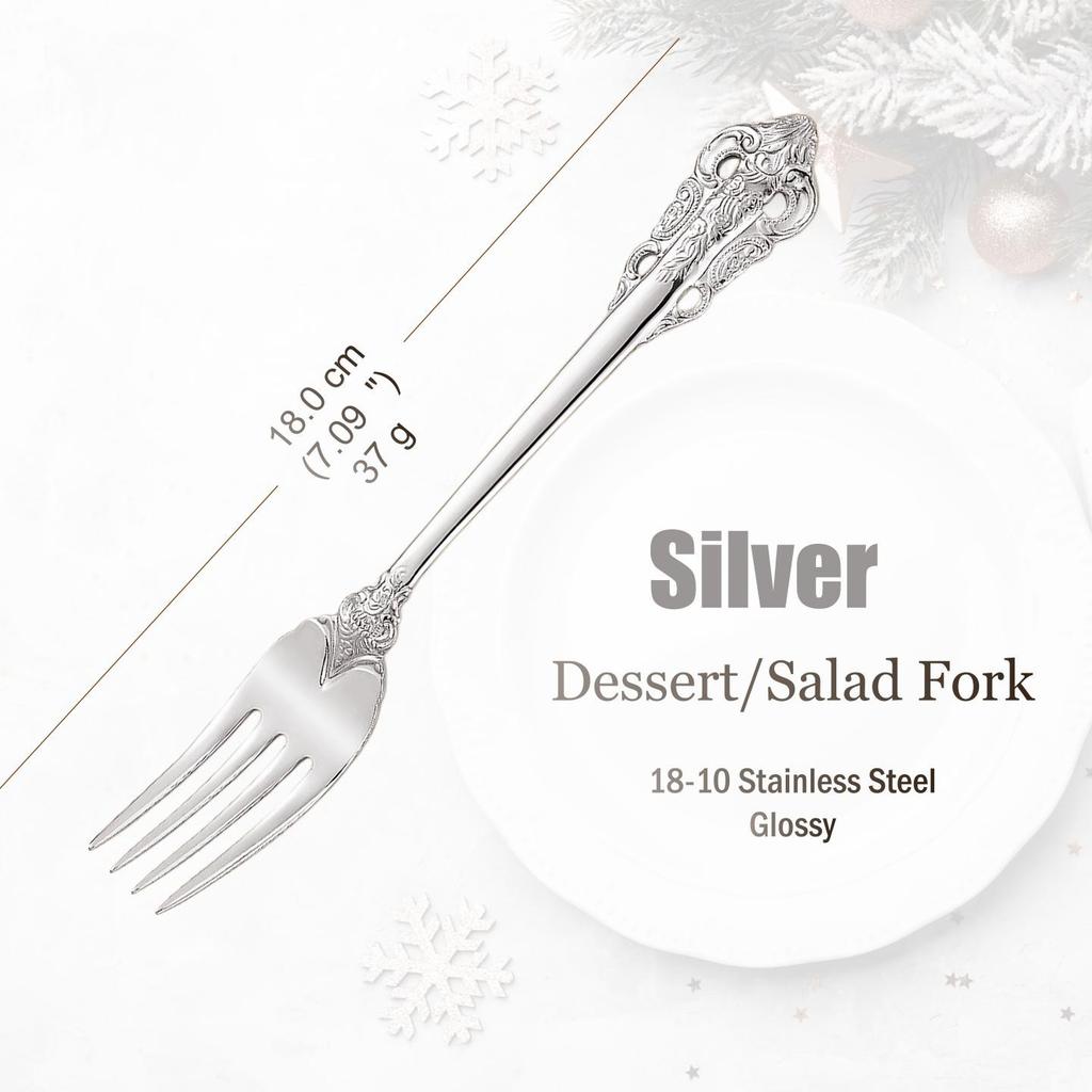Conjunto de Talheres de Aço Inoxidável Prata, Talheres Vintage, Cabo Oco, Talheres para Casamento, Barroco, 18/10, Dourado Brilhante