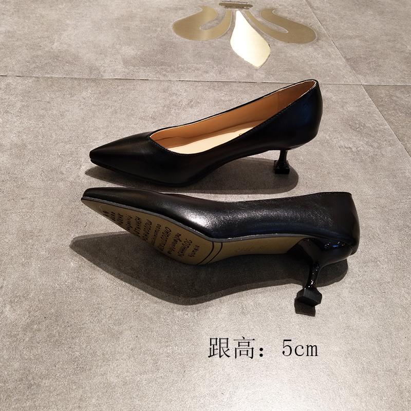 Fashion Korean All Match Fashion Work Shoes Woman Pointed Toe Shallow Brief Office Ladies Pumps Slip On Solid Leather Thin High Heels