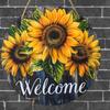 Hisun Tin Sign Vintage Welcome Sunflower Metal Tin Sign Retro Rustic Yellow Sunflower On Dark Wood Round Wall Art Decor Classic Farmhouse Flo
