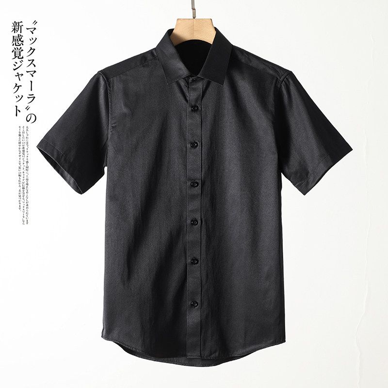 Модная Белая Экспортная Повседневная Тонкая Рубашка с Коротким Рукавом Black L