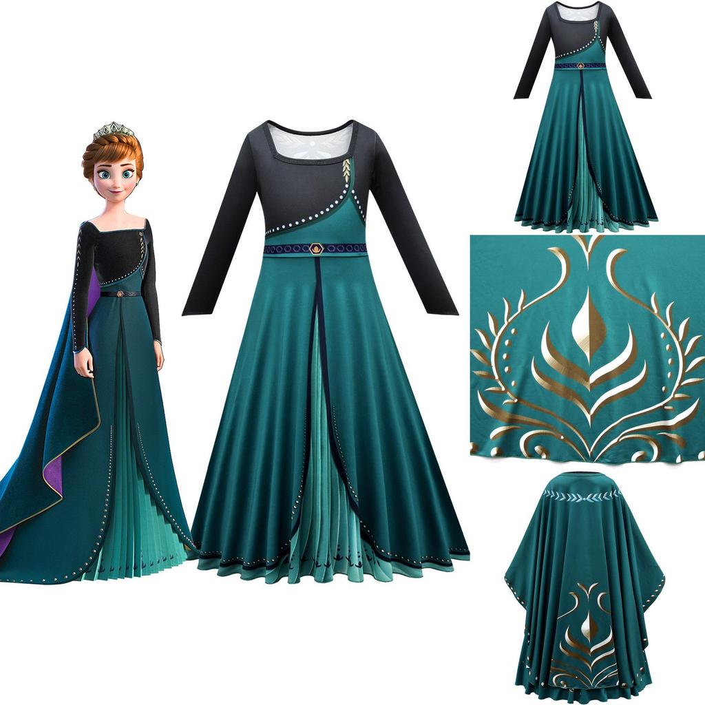 Kids Frozen Anna Cosplay Costume Dress Cloak Outfit Fancy Dress Party Roleplay