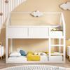 Bunk Children Bed, 90 x 200 cm, Low Bunk Single Bed, Loft Bed with Stairs, Solid Wood Frame, Wood Color