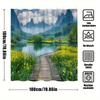 1Pc Extra Long Bathroom Curtain - Serene Landscape With Wooden Path, Tranquil Pond, Misty Mountains & Yellow Wildflowers