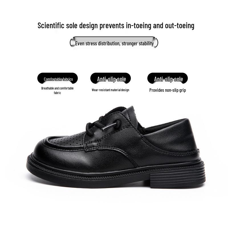 Boys' Black & White Leather Spring/Autumn Shoes - British Style with Soft Sole