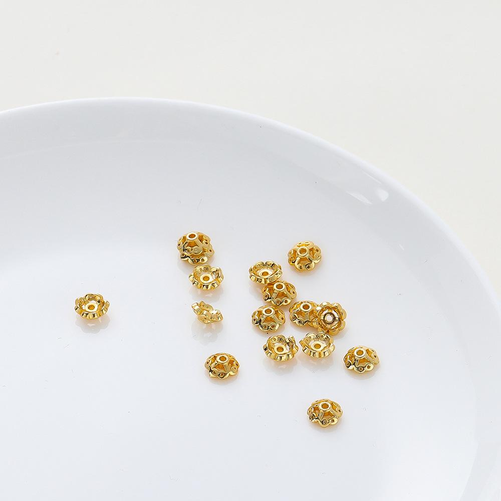 14K Copper 7mm Four-leaf Tibetan Flower Tray Spacer Handmade DIY Bracelet Necklace Pearl Spacer Bead Cap Holder