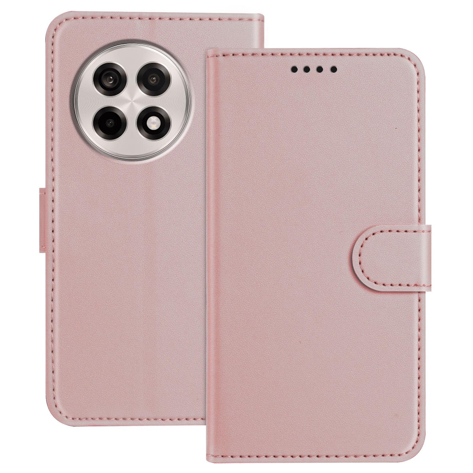 

For OnePlus Ace 5 5G/OnePlus Ace 5 Pro 5G/OnePlus 13R 5G Leather Case Wallet Stand Solid Color Anti Drop Phone Cover Rose Gold