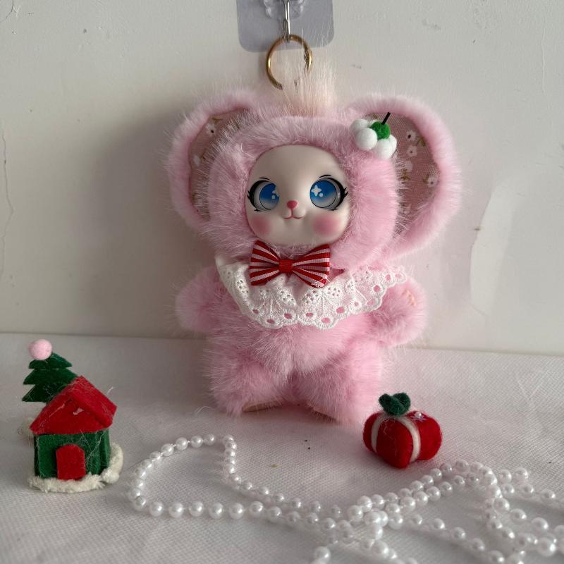 Cute Mouse Stuffed Bag Charm Fluffy Soft Rubber Face Plush Pendant for Car Hanging Decor Keychain Kids Gift