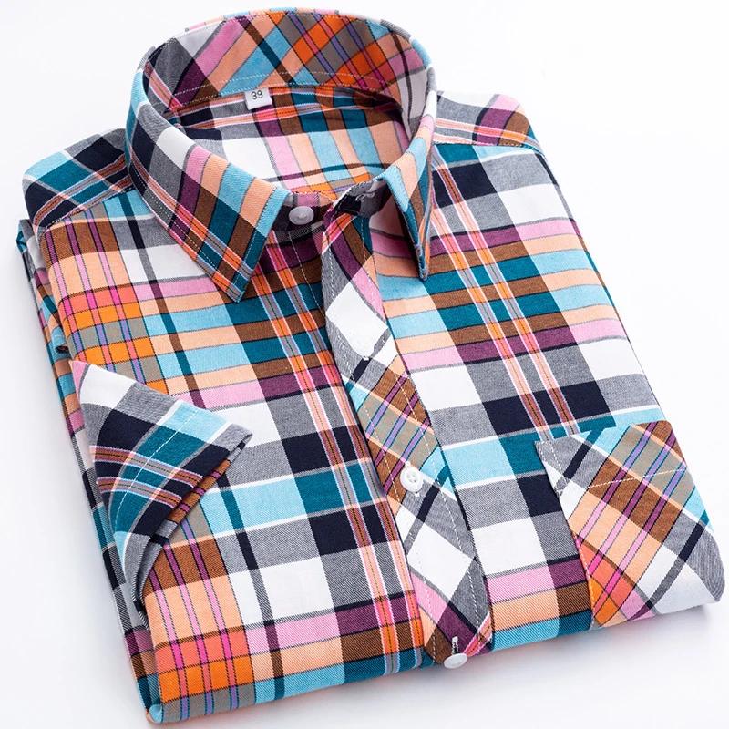 2026 Summer Thin Plaid  Men's Shirts Short Sleeve  Plus Size Cotton Soft Comfortable Young Casual Social Shirt Clothing