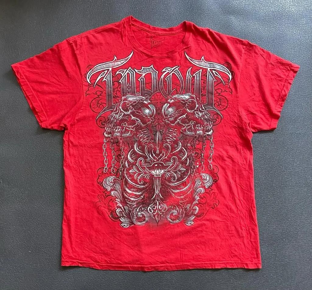 Y2K Tap Out Skull Print T Shirt Dark Aesthetic Round Neck Streetwear Oversized Gothic Cotton Tee Soft Retro Loose