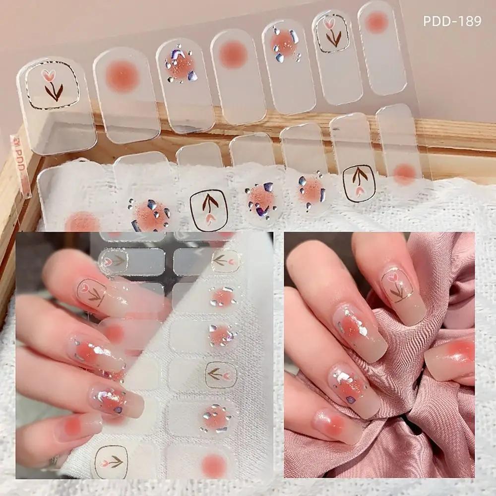 

Easy To Removal 14Strips Gel Nail Stickers Floristic Nail Patch Full Cover Nail Art Stickers DIY Nail Art Making Nail Decoration