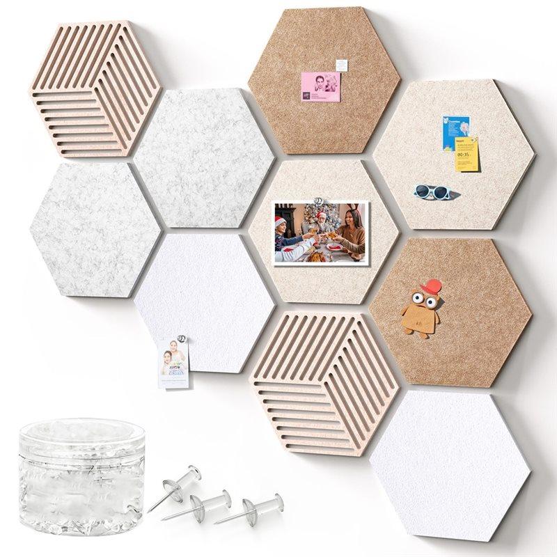 

M-Modern-Hexagon Cork Boards For Walls 10-Pack Decorative Cork Bulletin Board Tiles With 50 Pins, Pin Board For Office& Home