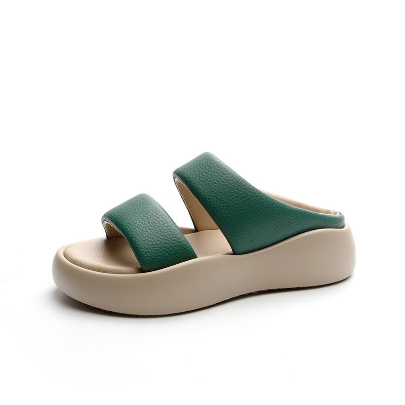 Explosive Round Head Thick Bottom Wide Edge Word with Thick Bottom Soft Elastic Women's Cool Slippers