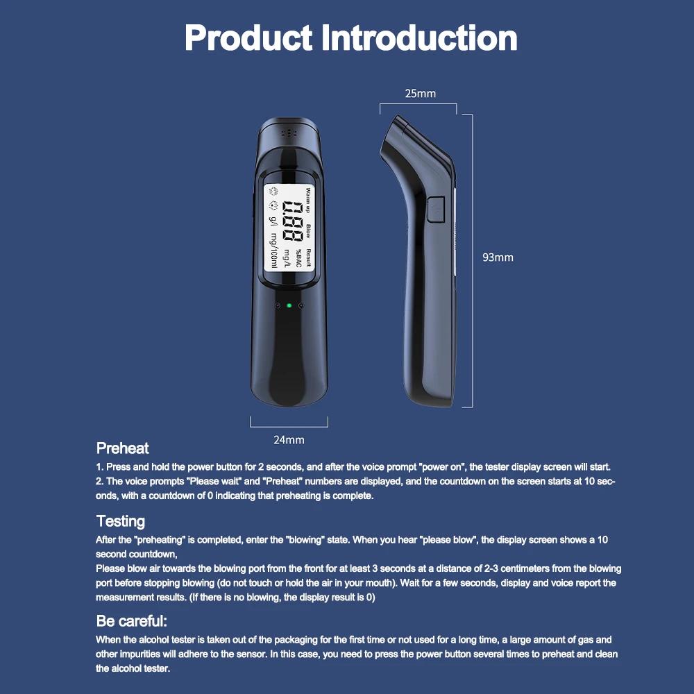 Non Contact Breath Alcohol Tester with Lcd Display and Voice Broadcast Accurate Type-C Charging Portable Alcohol Detectors