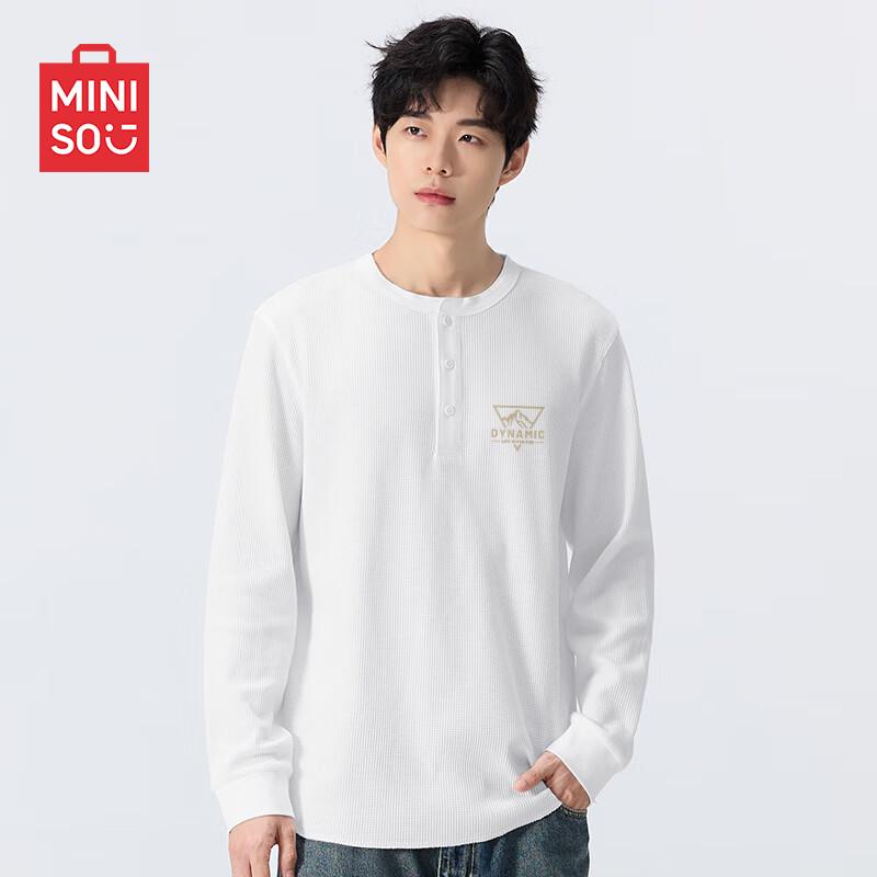 MINISO Men s American Style Waffle Knit Henley Long-Sleeve T-Shirt XL