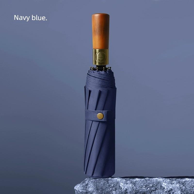 Automatic Umbrella Men Wooden Handle Reinforcement Sun Protection UV Protection Rain and Rain Dual-Use Female Vinyl Rainstorm Dedicated Umbrella