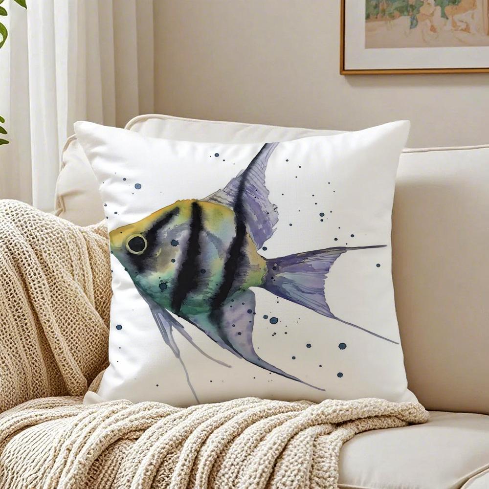 Sea Animal Turtle Coral Pillow Case Double-Sided Plush Sofa Cushion Covers Organic Breathable Invisible Zipper