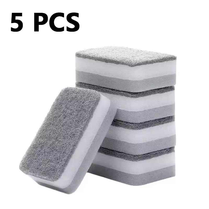 

5 Pcs Home Double-sided Sponge Wipe Gray Dirt-resistant Scouring Pad Kitchen Stain Sponge Wipe Professional Cleaning Supplies