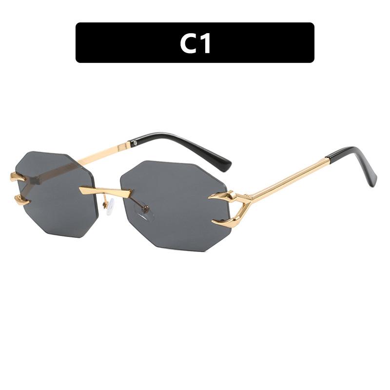 New Women Sunglasses Fun Octagonal Trend Personalized Shades Fashion Retro Frameless Versatile Sunshade Sun Glasses