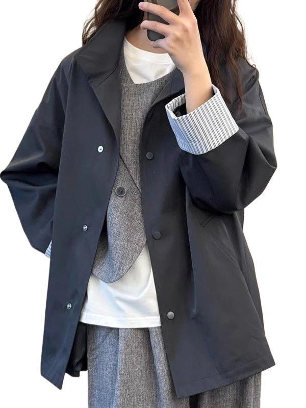 Women's Mid-Length Commuter Trench Coat - Stylish Korean Casual for Spring & Autumn