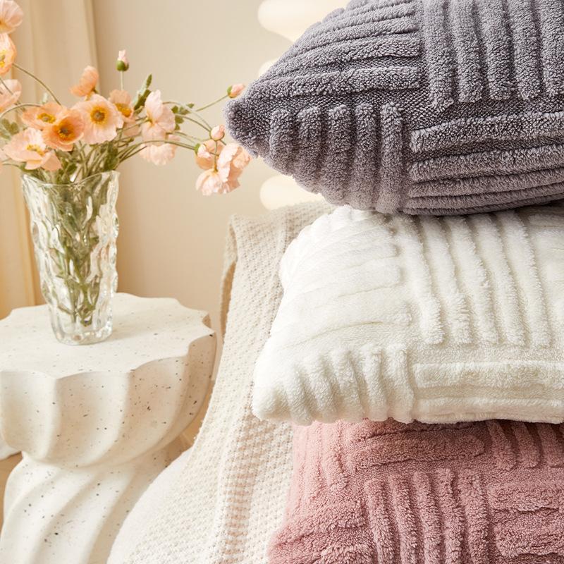 Pillowcase Woven Plush Sofa Pillow Sleeve Solid Color Soft Cushion Cover