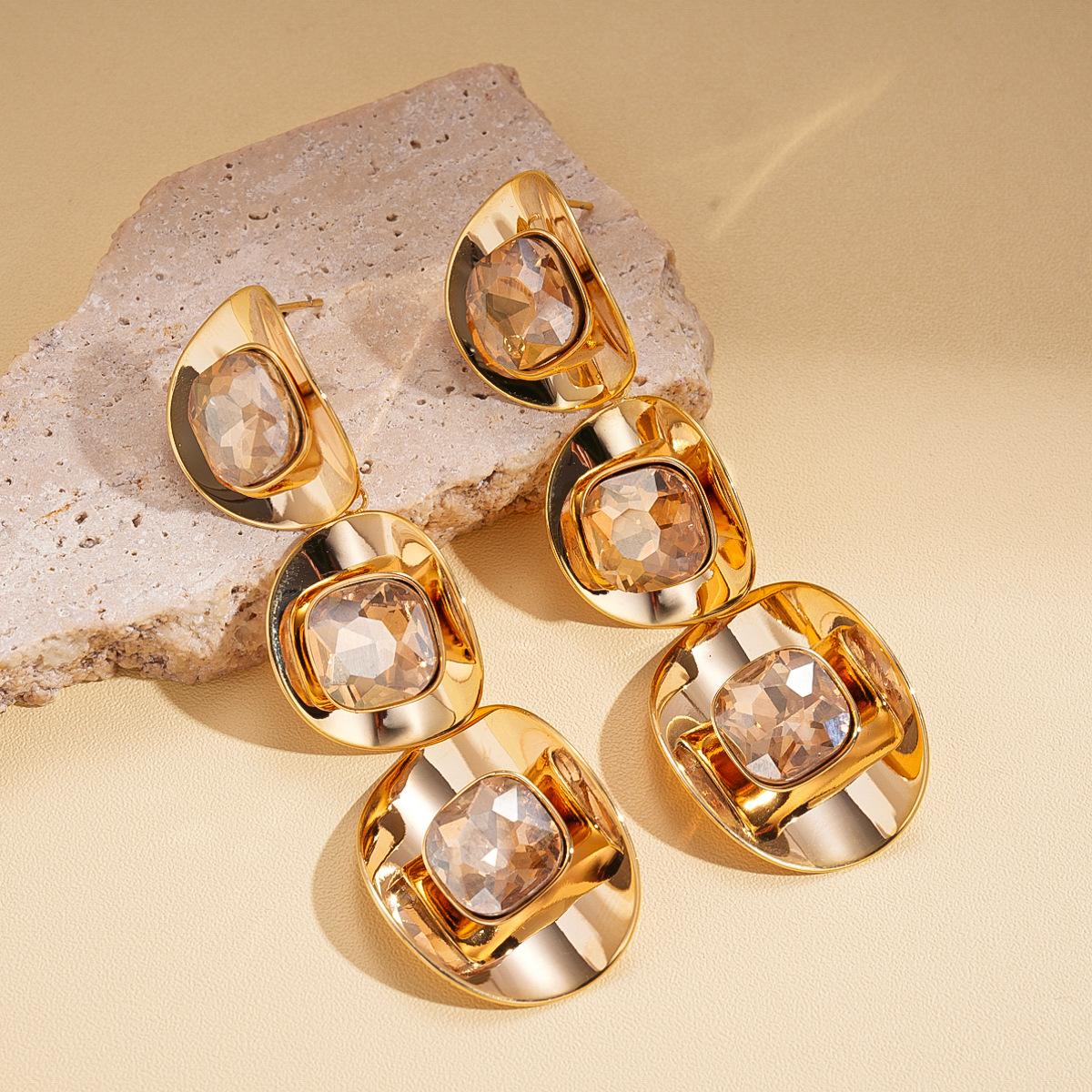 

18k real gold electroplated metal sense diamond setting geometric silver needle earrings fashion ins sense earrings