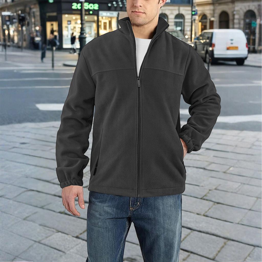 Men's Fleece-Lined Outdoor Jacket With Zipper And Long Sleeves
