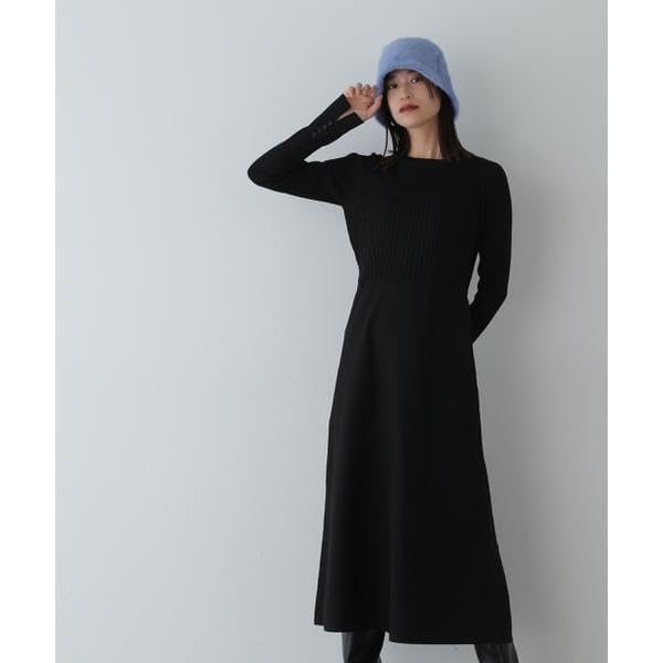 Natural Beauty Casual Bustier Docking Knit Charcoal [N Basic] Dress, Dress, Women's,