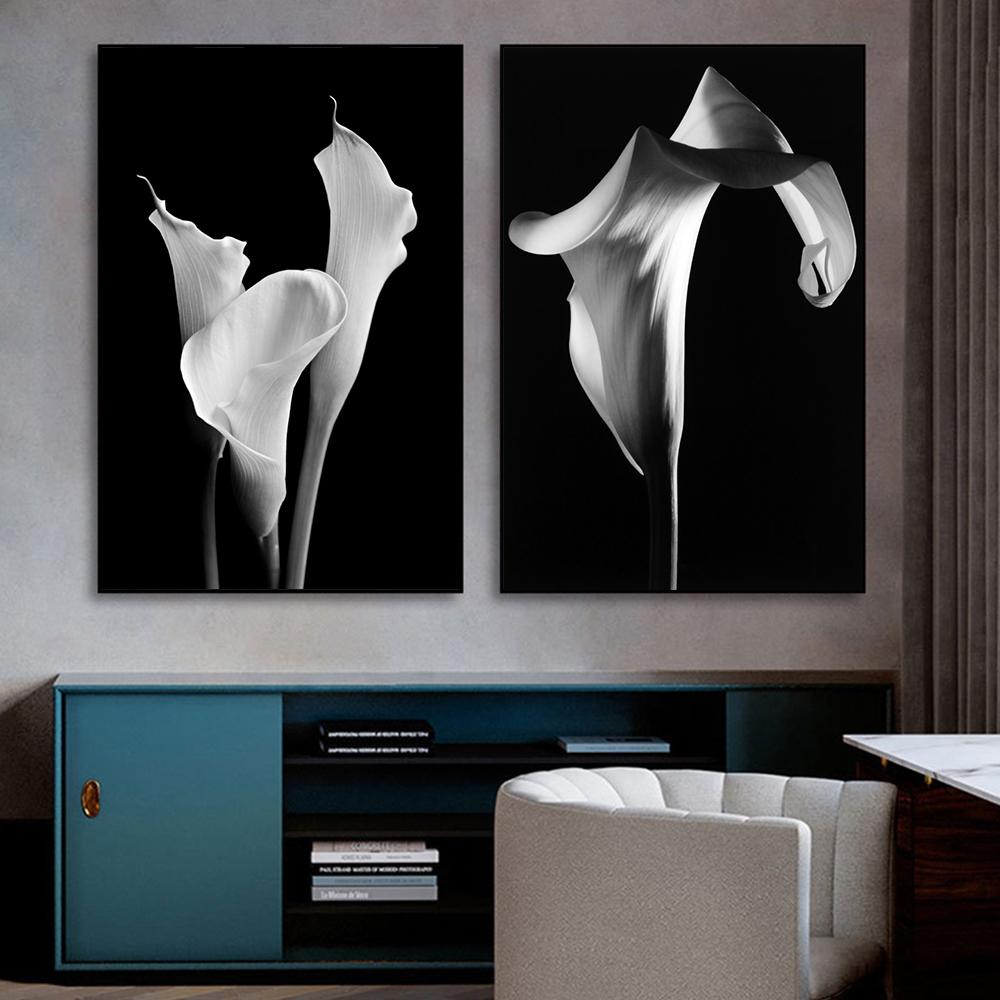 Calla Lily Pôsteres Flores em preto e branco Cópias de plantas Pintura em tela Mural de parede Imagens de arte Sala de estar Quarto Moderno Decoração de pôster para casa