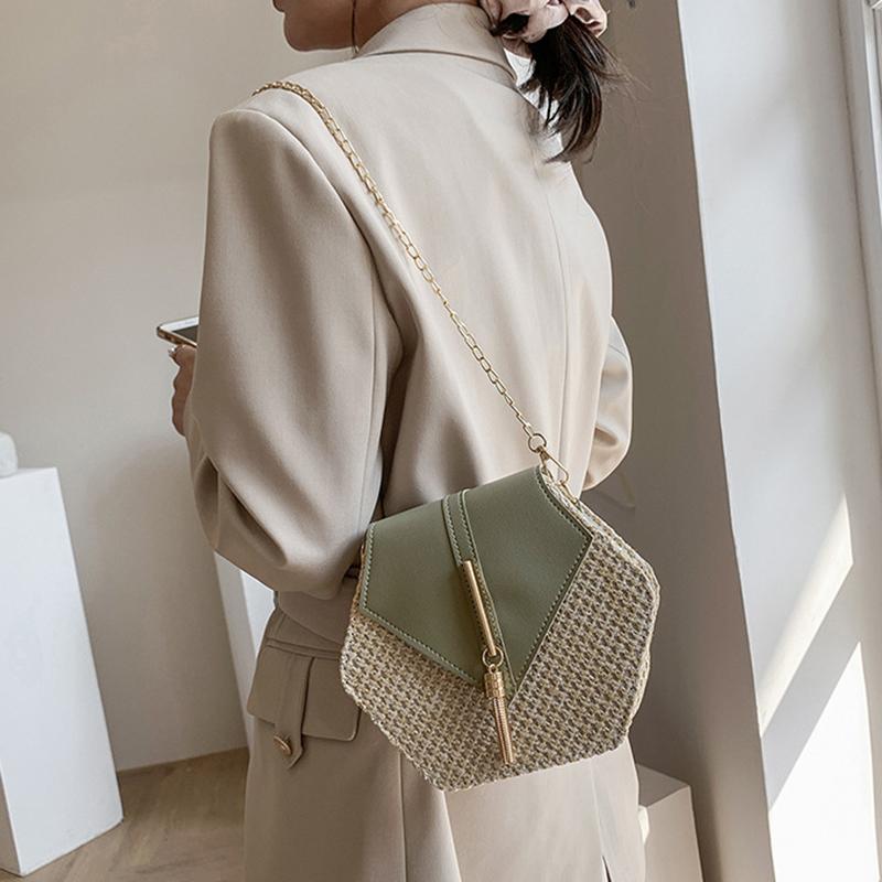 Small Straw Women Bag Ladies Chain Shoulder Bags Handmade Beach Crossbody Bags Kniting Purse