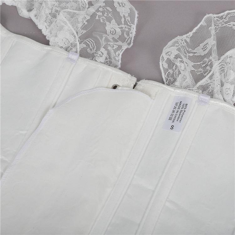 Court Style Jacquard Bodysuit with Lace Straps