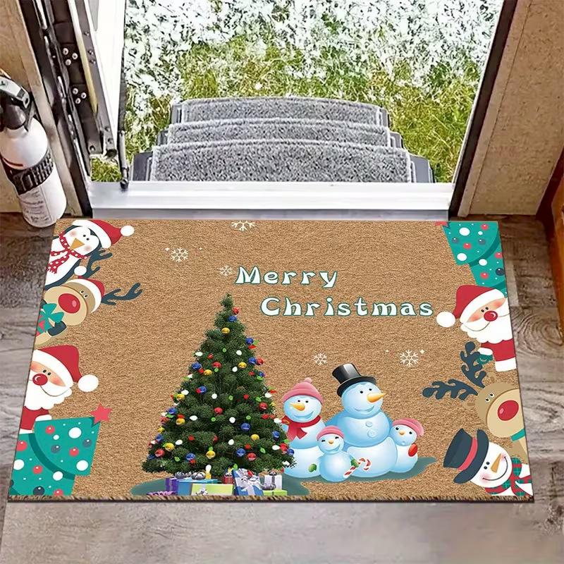Cartoon Santa Claus Snowman Carpet, Anti Slip And Absorbent Floor Mat, Indoor And Outdoor Holiday Home Decoration