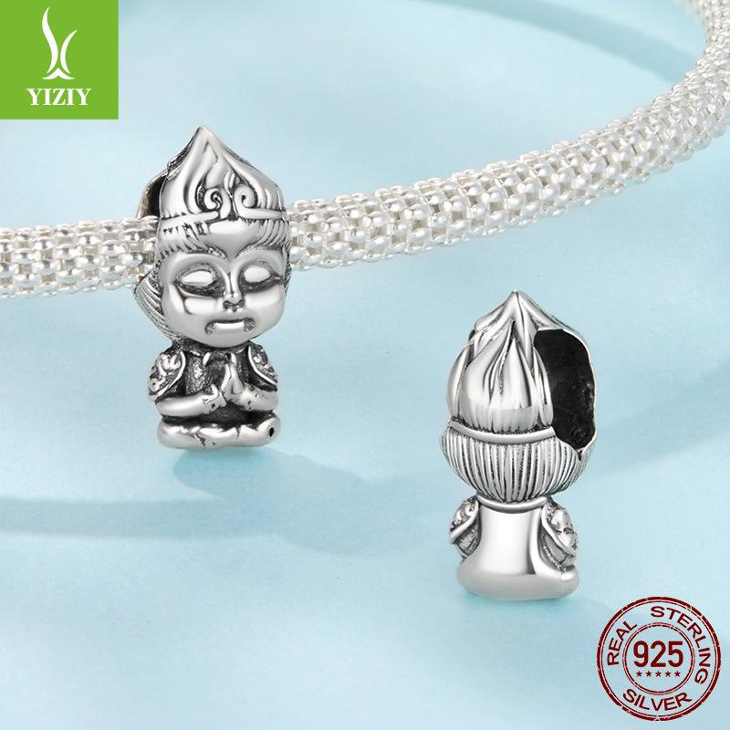 Retro Little Wukong Diy Beading Accessories Chinese Style Cartoon S925 Sterling Silver Beads Loose Beads
