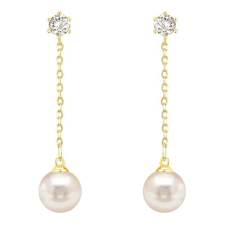 Zircon and Pearl Chain Pendant Earrings