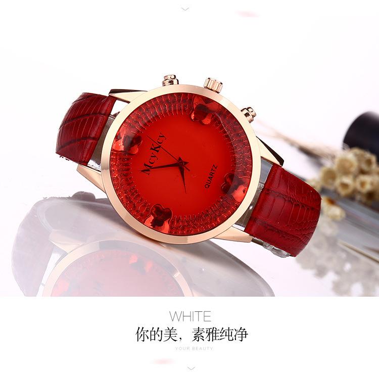 Wechat Business Large Dial Fashion Trend Prismatic Butterfly Rhinestone Scale Women S Watch Schoolgirl Belt Watch 014 красный