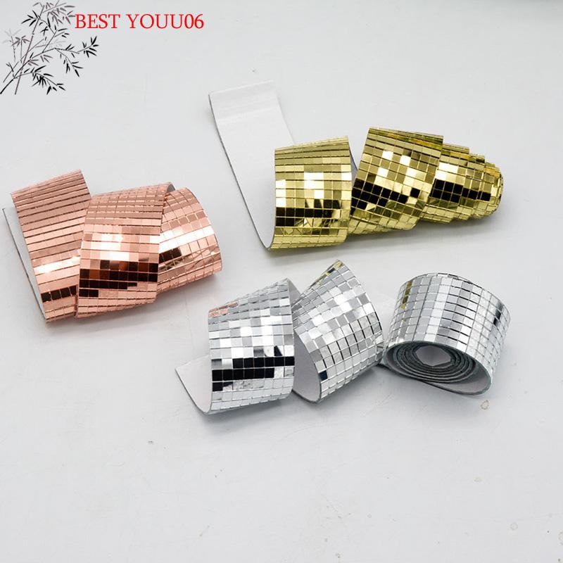 Hot 1PC Self-Adhesive Real Glass Craft Sticker Reflective Glass Tape Mini Mirror Mosaic Tiles For Making DIY Hand Craft Home Dec