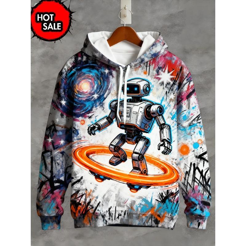 3D Print Hoodie Men Horror Clown Collage Graffiti Cartoon Face All Over Print Drawstring Casual Hooded Sweat Top