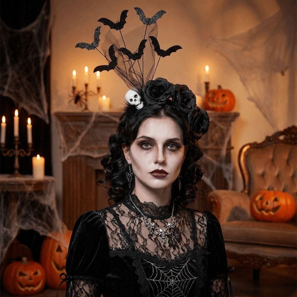 Spider Web Halloween Headband Black Artificial Flowers Party Role-playing Accessory  Dress Up