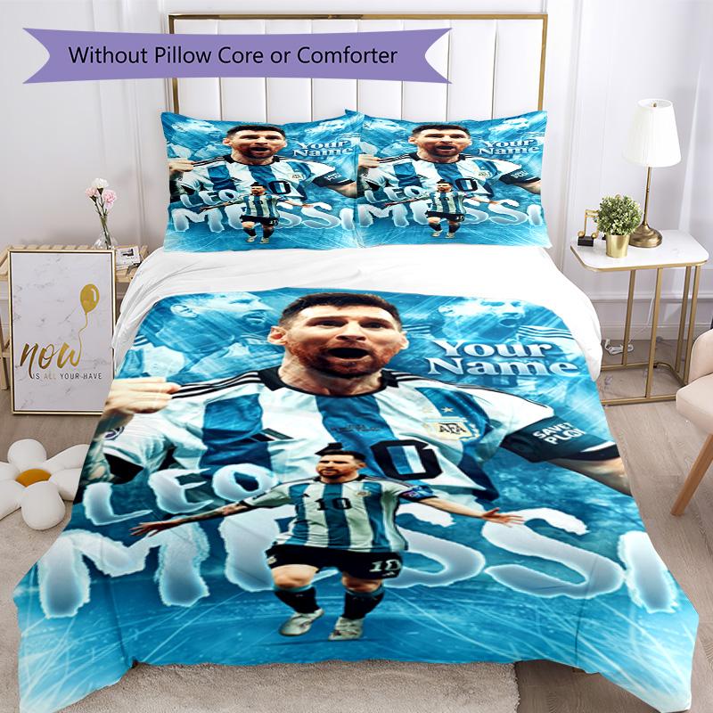 Football Messi Customized Name Duvet Cover Set Perfect for Living Rooms Breathable Duvet Cover Home Decor Gift for Festivals