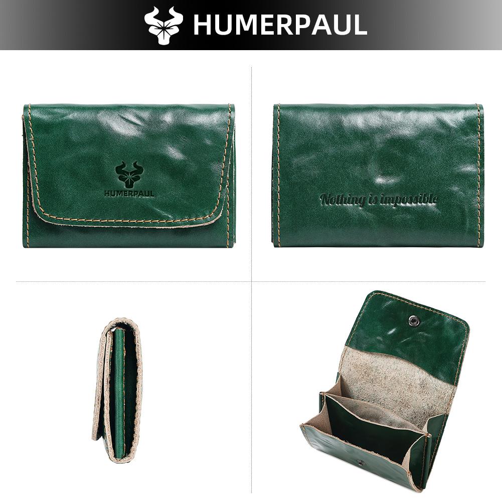 HUMERPAUL Ladies wallet first layer cowhide solid color convenient retro style short coin purse credit card storage leather solid color card case