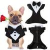 Elegant Polyester Tuxedo Dog Harness with Bowtie Knit Fabric Pet Vest for Small, Medium, Large Breeds Gentleman Style Accessory