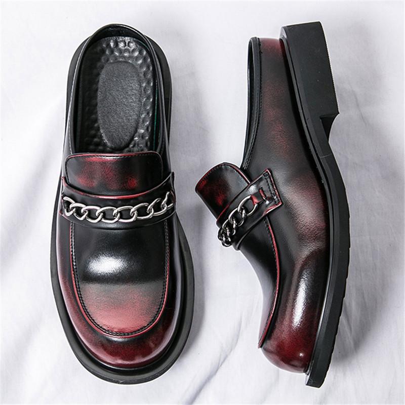 Fashion Fashion New Men's Punk Metal Chain Half Slippers Driving Shoes Male Casual Mules Moccasins Breathable Loafers Zapatos Hombre
